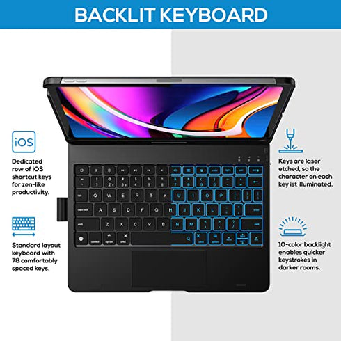 Typecase Touch Keyboard Case with Trackpad for iPad Air 5th Gen (10.9-inch, 2022): 360° Rotatable - 11 Colors Backlight - Wireless Keyboard with Pencil Holder for iPad Air 5th & 4th Gen